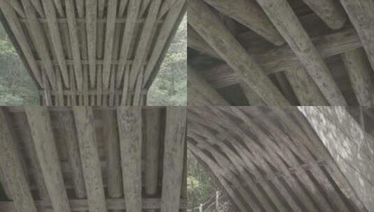 浙江温州泰顺县廊桥桥身木结构特写高清在线视频素材下载