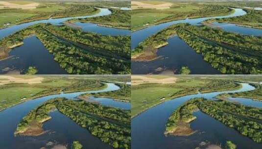 航拍垦区海拉尔河湿地自然风景高清在线视频素材下载