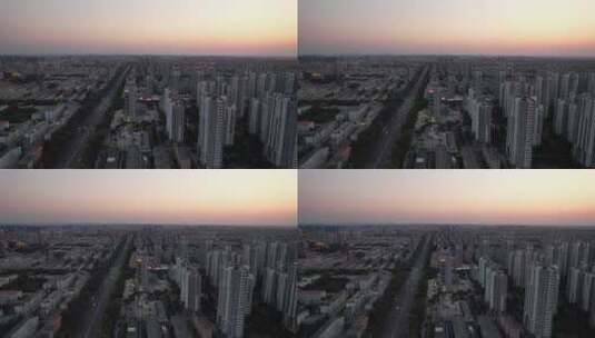 山东青州城市日落晚霞夕阳航拍高清在线视频素材下载