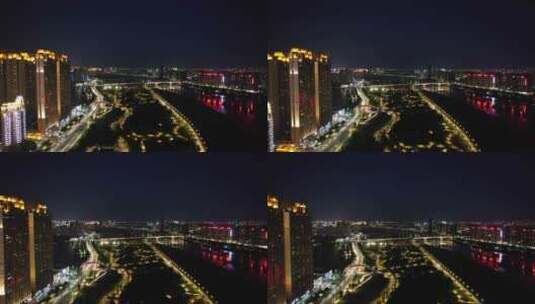 福建泉州城市夜景灯光交通航拍高清在线视频素材下载