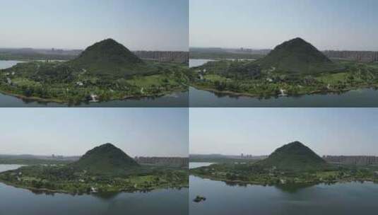 航拍山东济南华山风景区华山湖高清在线视频素材下载