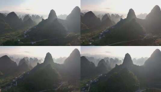航拍桂林青山绿水群山生态清晨美景高清在线视频素材下载