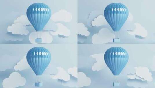 一个旋转的蓝色热气球漂浮高清在线视频素材下载