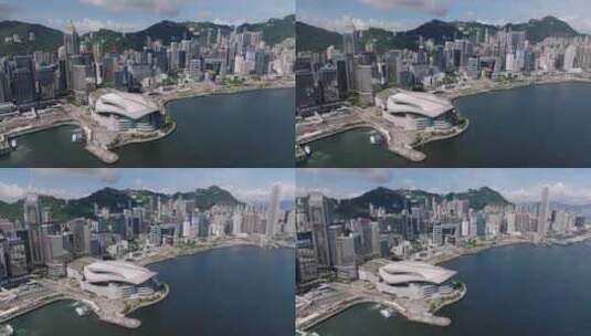 航拍香港会展中心高清在线视频素材下载