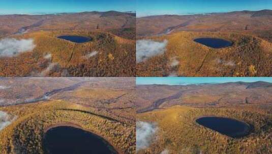 阿尔山天池秋季航拍大气4K风景高清在线视频素材下载