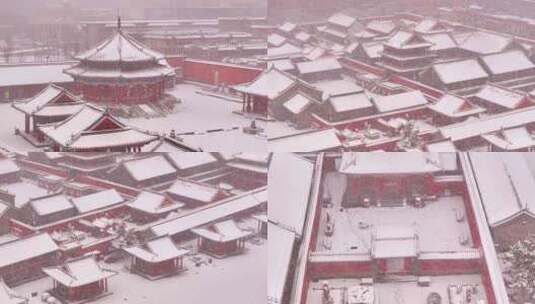 【合集】中国辽宁沈阳故宫冬季航拍雪景高清在线视频素材下载