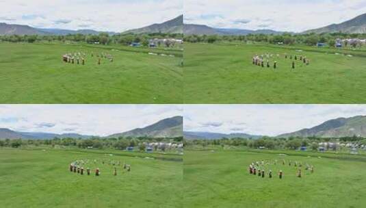 在草地上跳锅庄的藏族同胞高清在线视频素材下载