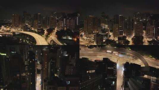 香港湾仔区写字楼夜景航拍高清在线视频素材下载