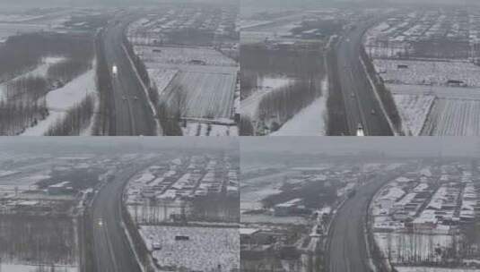 河北省石家庄市航拍道路雪景高清在线视频素材下载