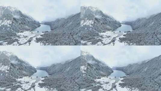 西藏林芝巴松措雪山森林雪地的林海雪原风光高清在线视频素材下载