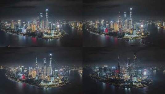 4K航拍上海陆家嘴灯光秀延时高清在线视频素材下载