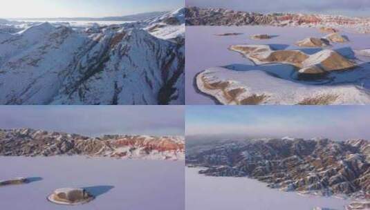 嘉峪关黑山湖雪景合集高清在线视频素材下载