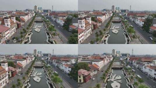 原创 印尼雅加达老城建筑运河航拍风光高清在线视频素材下载
