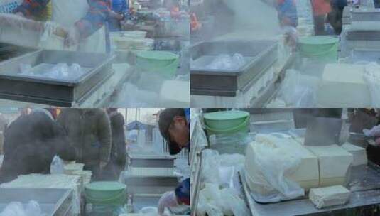 集市早市大集北方冬季卖豆腐高清在线视频素材下载