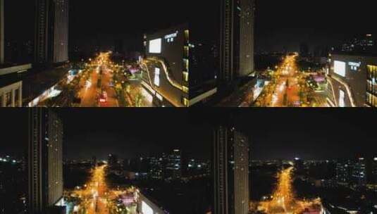 杭州钱塘区高沙路夜景航拍高清在线视频素材下载