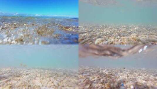 海南三亚海岸线上礁石沙滩海浪微距慢镜高清在线视频素材下载