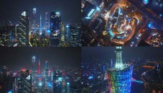 4K广州夜景航拍高清在线视频素材下载