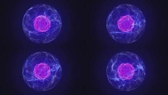 发光的粉蓝色原子的未来抽象3D软烟球。高清在线视频素材下载