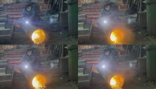 电焊工人施工铁皮切割火花3高清在线视频素材下载