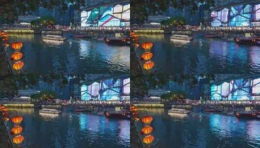 成都东门码头夜游锦江游船河流夜景高清在线视频素材下载