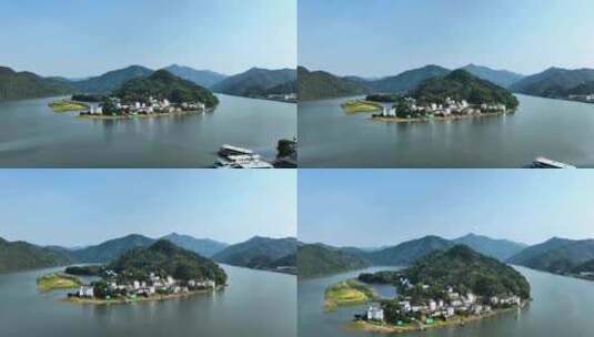 皖南新安江山水画廊古村落航拍高清在线视频素材下载