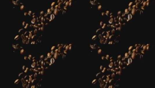 优质咖啡豆慢动作从两边飞来，黑色背景高清在线视频素材下载