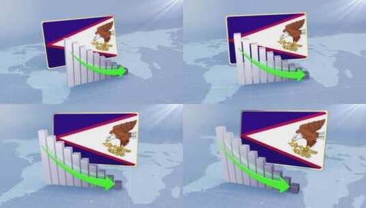 美属萨摩亚国旗，条形图图和箭头绿色减少高清在线视频素材下载