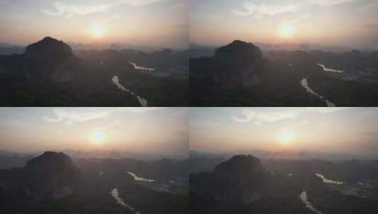 广东韶关丹霞山5A景区晚霞日落夕阳航拍高清在线视频素材下载