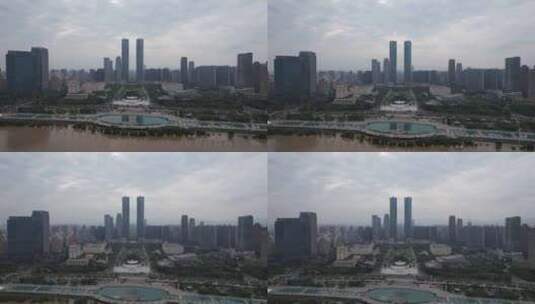 江西南昌秋水广场双子塔航拍高清在线视频素材下载