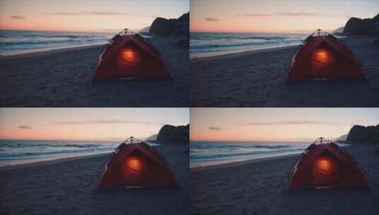 海滩上帐篷里的灯高清在线视频素材下载