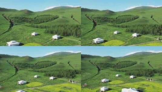 草原中的蒙古包 帐篷营地高清在线视频素材下载