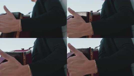 手风琴手的快速手特写高清在线视频素材下载