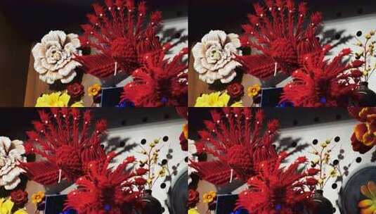 中国传统非遗文化，精美的绒花技艺工艺品高清在线视频素材下载