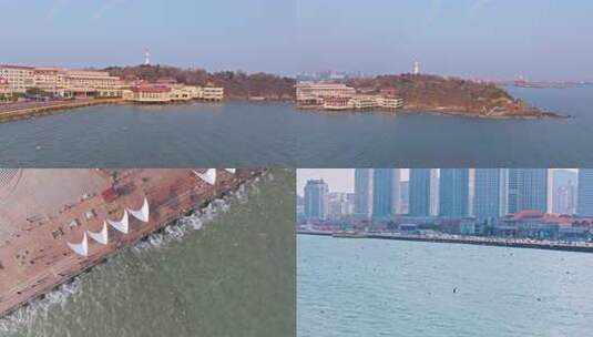 冬季烟台滨海广场 烟台山景区 烟台海鸥高清在线视频素材下载