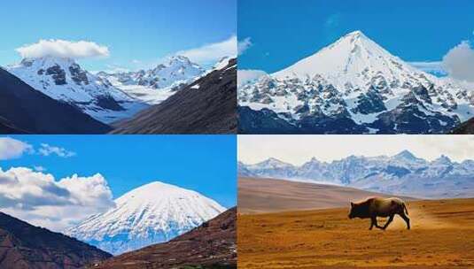 壮丽雪山全景，蓝天白云下的银白世界高清在线视频素材下载