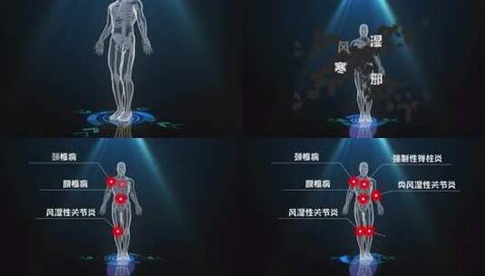 膝盖关节疼痛头颈腰椎人体骨骼3D动画高清在线视频素材下载