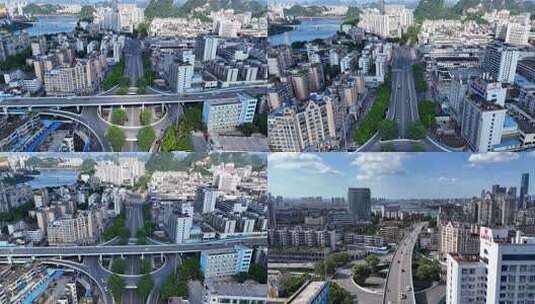 合集广西柳州飞蛾立交桥城市交通航拍高清在线视频素材下载