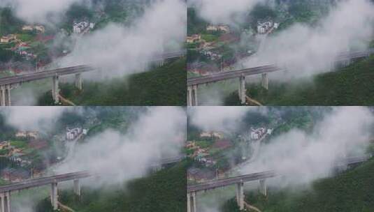大山里的高架桥高速桥梁公路风光高清在线视频素材下载