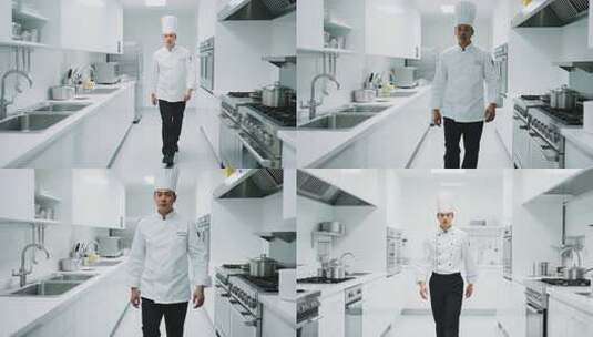 厨师在现代厨房中行走高清在线视频素材下载