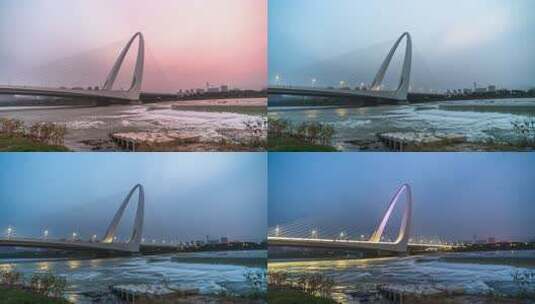 北京首钢大桥日转夜延时素材永定河水流河岸高清在线视频素材下载