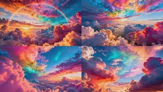 七彩祥云彩云天空美景合集高清在线视频素材下载