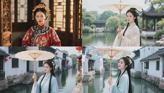 古代仕女华服古风人物展示高清在线视频素材下载