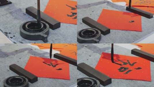 机器人机械手写中国书法毛笔字AI人工智能高清在线视频素材下载