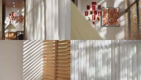 午后阳光窗帘随风飘动慢镜头视频高清在线视频素材下载