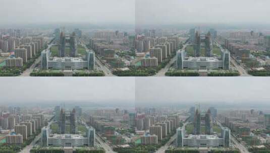 航拍山东泰山泰安城市全貌城市建筑高清在线视频素材下载