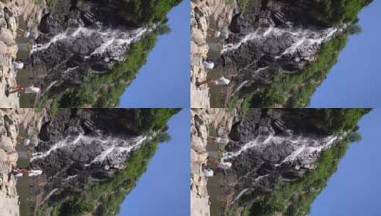 济南黄巢瀑布，水倾泻而下形成瀑布景观高清在线视频素材下载