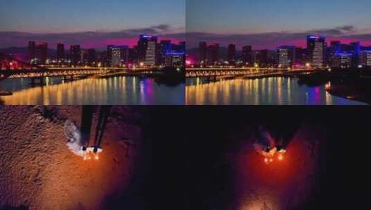 灯光璀璨的夜景航拍，新城夜晚动感迷人高清在线视频素材下载