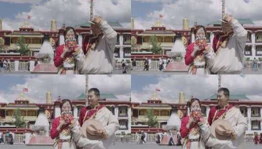 西藏拉萨大昭寺广场开心的人高清在线视频素材下载
