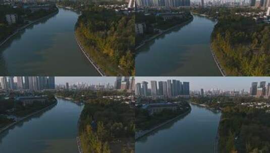 航拍成都秋季东湖公园城市景观高清在线视频素材下载