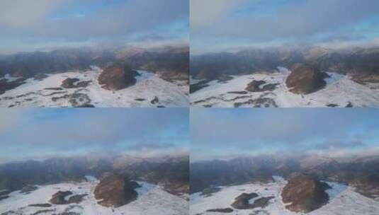 航拍湖北神农架冬天雪景山峰云海高清在线视频素材下载